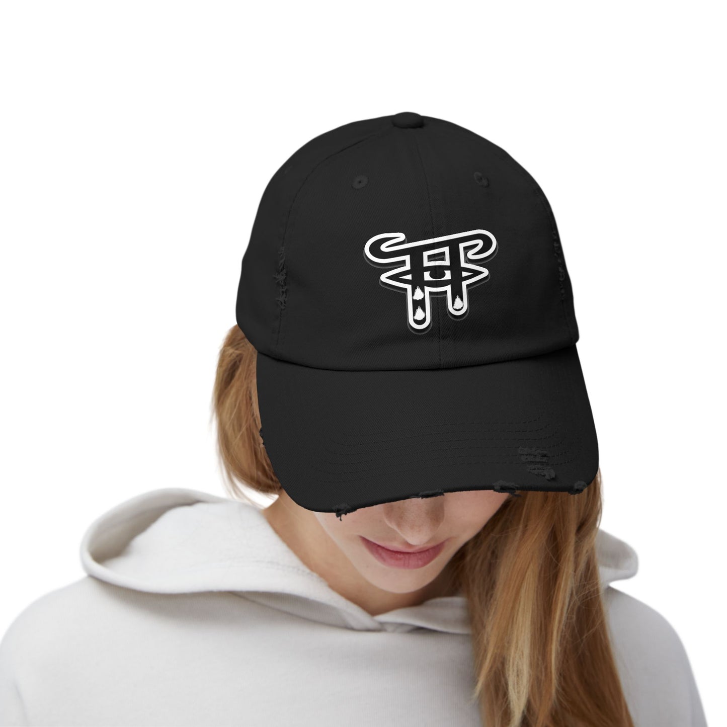 Unisex Distressed Cap with Trendy Logo, Perfect for Casual Outfits, Gifts for Friends, Summer Festivals, Biking, Beach Days