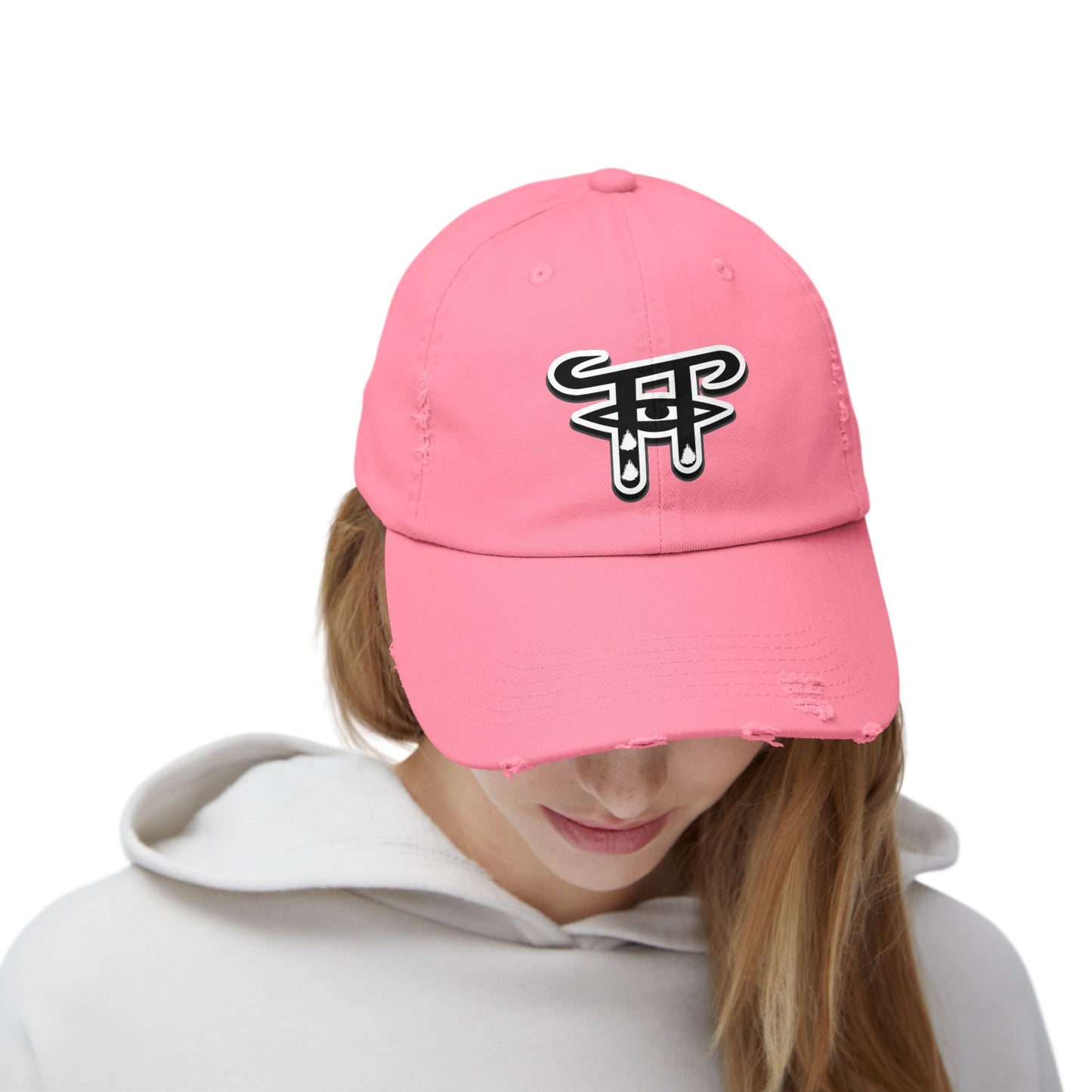 Unisex Distressed Cap with Trendy Logo, Perfect for Casual Outfits, Gifts for Friends, Summer Festivals, Biking, Beach Days