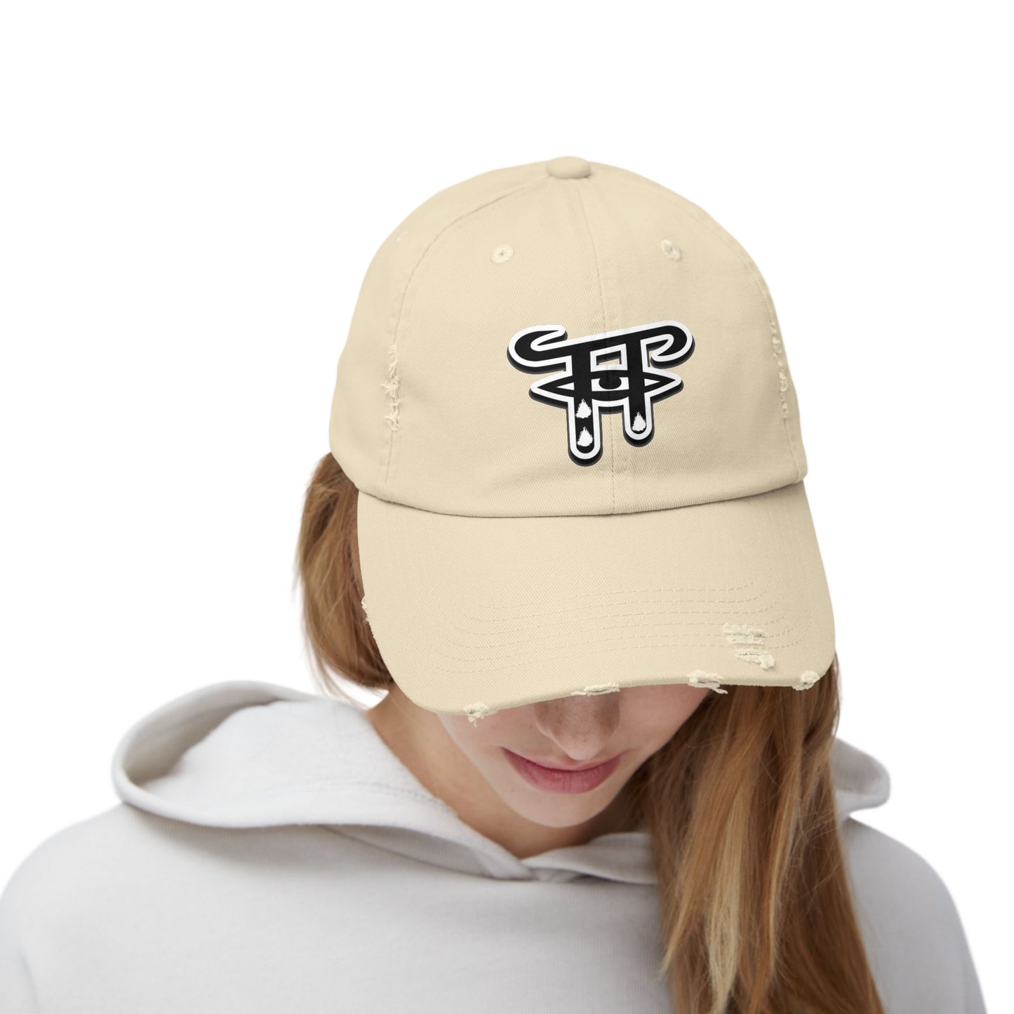 Unisex Distressed Cap with Trendy Logo, Perfect for Casual Outfits, Gifts for Friends, Summer Festivals, Biking, Beach Days