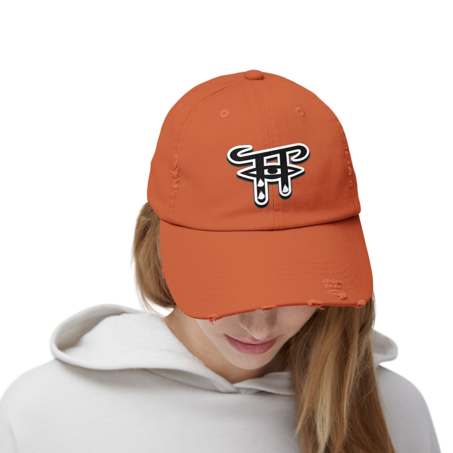 Unisex Distressed Cap with Trendy Logo, Perfect for Casual Outfits, Gifts for Friends, Summer Festivals, Biking, Beach Days