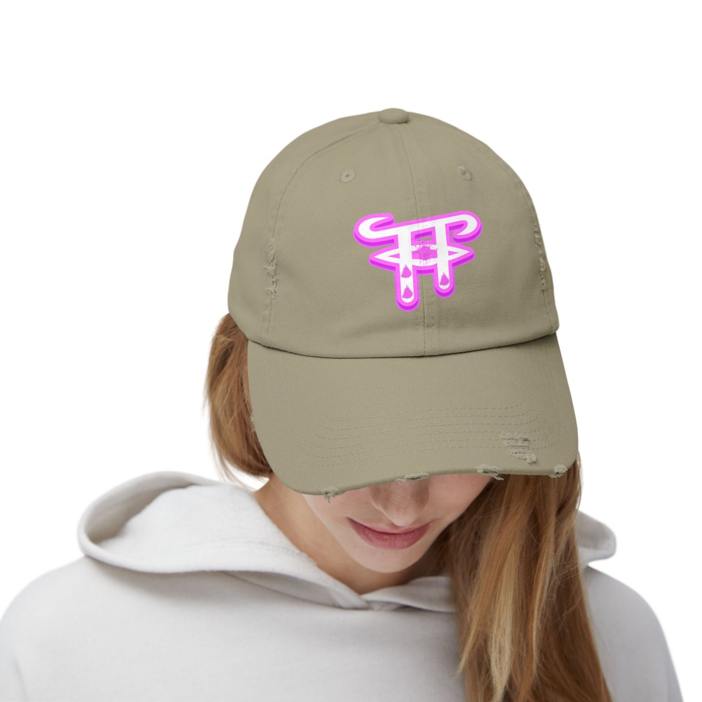 Trendy Distressed Cap with Neon Pink Design, Streetwear Hat for Casual Outings, Gift for Fashion Lovers, Summer Accessory, Unisex Cap