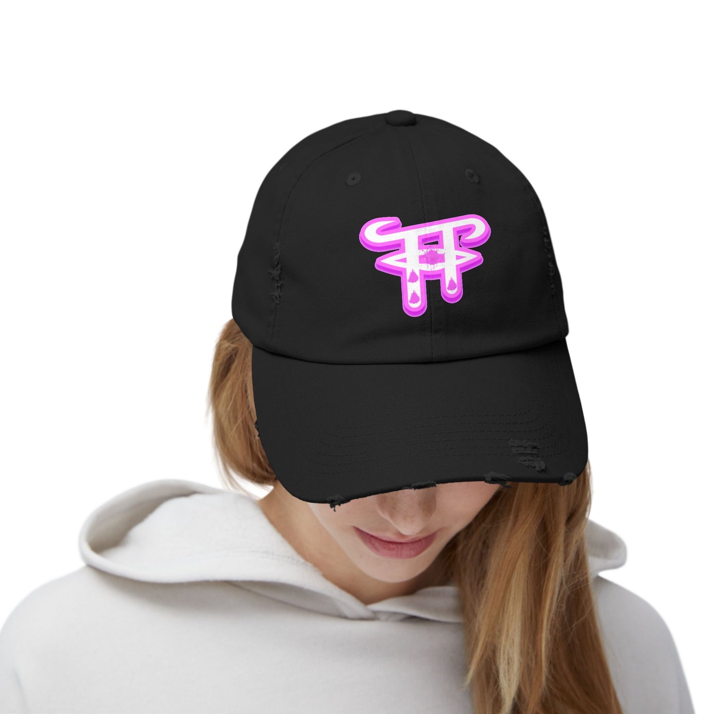 Trendy Distressed Cap with Neon Pink Design, Streetwear Hat for Casual Outings, Gift for Fashion Lovers, Summer Accessory, Unisex Cap