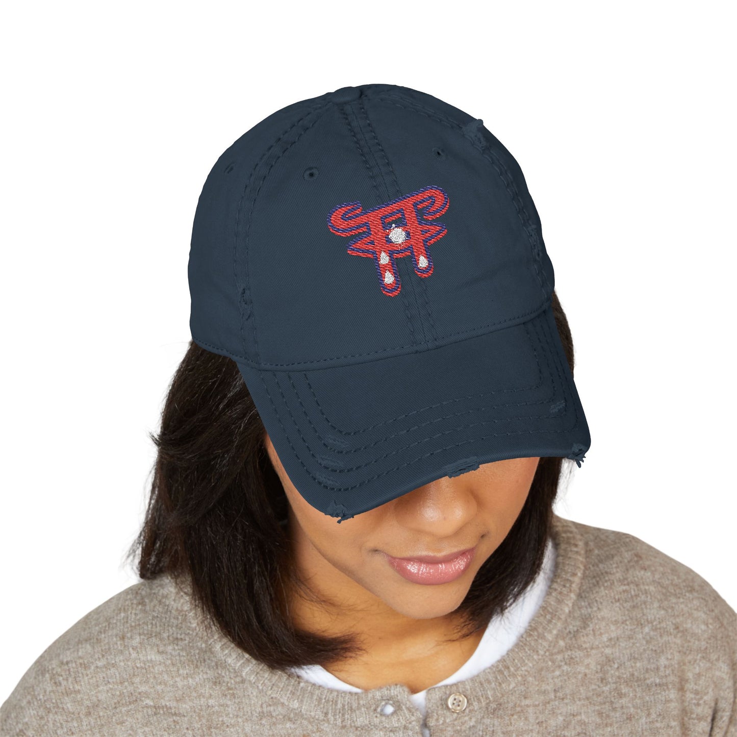 Distressed Dad Hat with Teary Eyes Embroidery, Casual Baseball Cap for Dads, Gift for Father's Day, Summer Accessory, Trendy Headwear