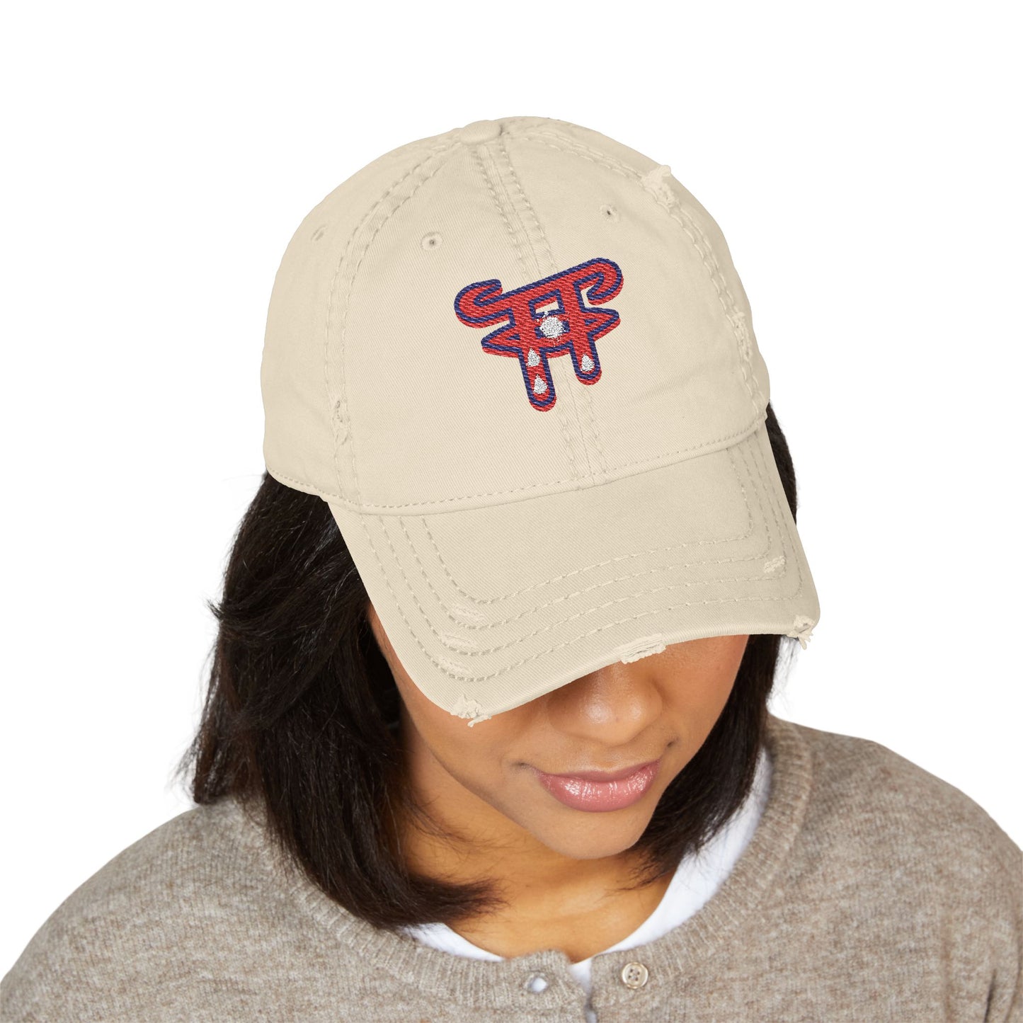 Distressed Dad Hat with Teary Eyes Embroidery, Casual Baseball Cap for Dads, Gift for Father's Day, Summer Accessory, Trendy Headwear