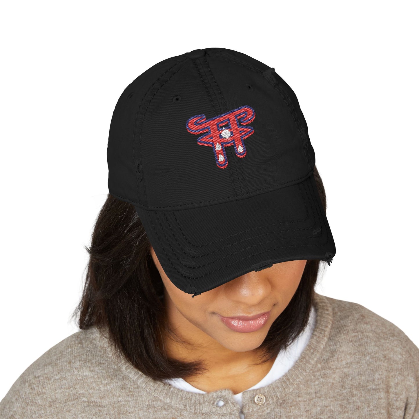 Distressed Dad Hat with Teary Eyes Embroidery, Casual Baseball Cap for Dads, Gift for Father's Day, Summer Accessory, Trendy Headwear