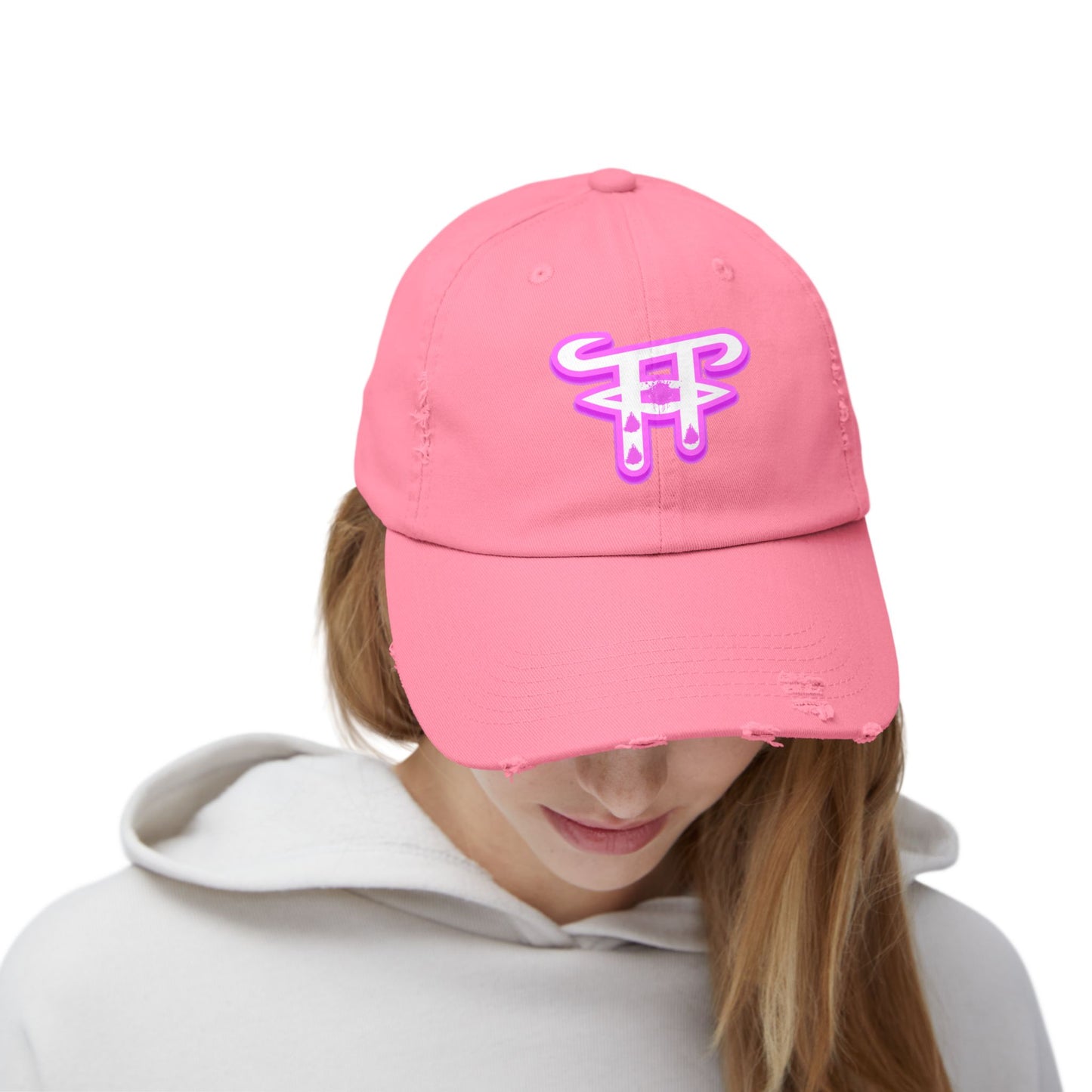 Trendy Distressed Cap with Neon Pink Design, Streetwear Hat for Casual Outings, Gift for Fashion Lovers, Summer Accessory, Unisex Cap