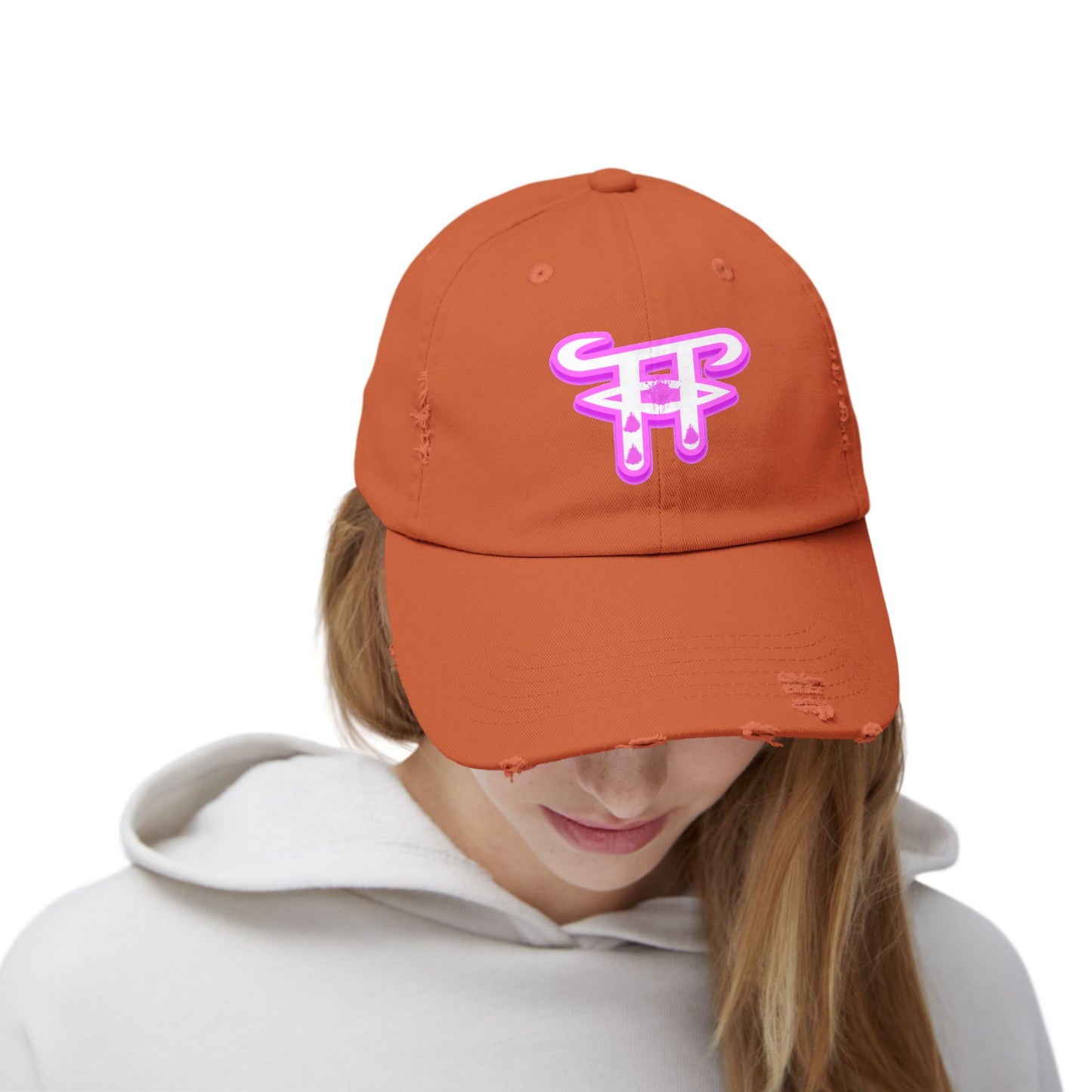 Trendy Distressed Cap with Neon Pink Design, Streetwear Hat for Casual Outings, Gift for Fashion Lovers, Summer Accessory, Unisex Cap
