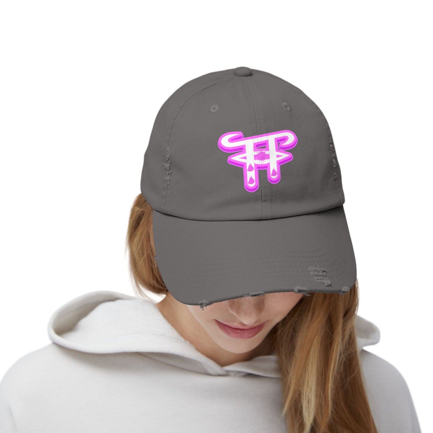 Trendy Distressed Cap with Neon Pink Design, Streetwear Hat for Casual Outings, Gift for Fashion Lovers, Summer Accessory, Unisex Cap