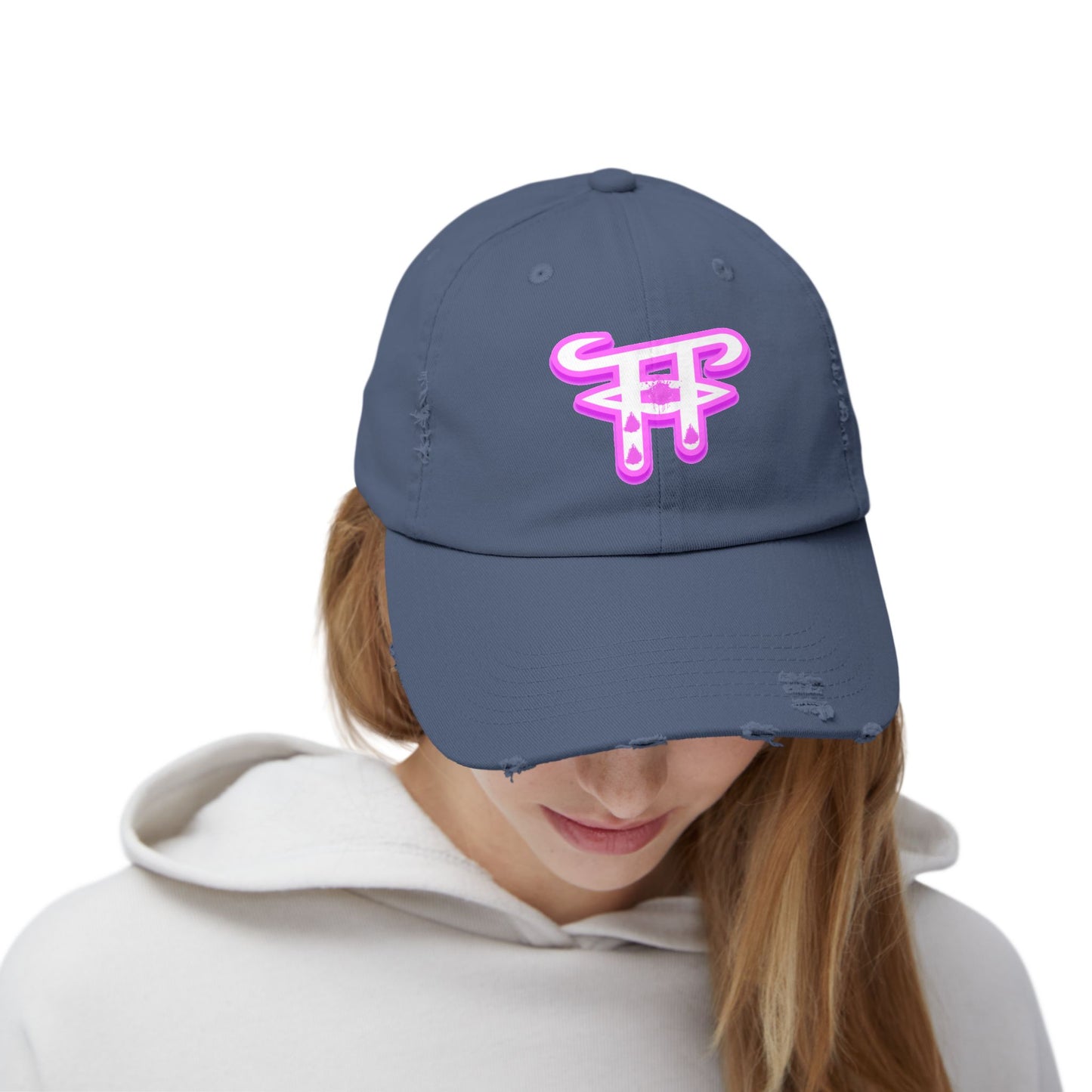 Trendy Distressed Cap with Neon Pink Design, Streetwear Hat for Casual Outings, Gift for Fashion Lovers, Summer Accessory, Unisex Cap
